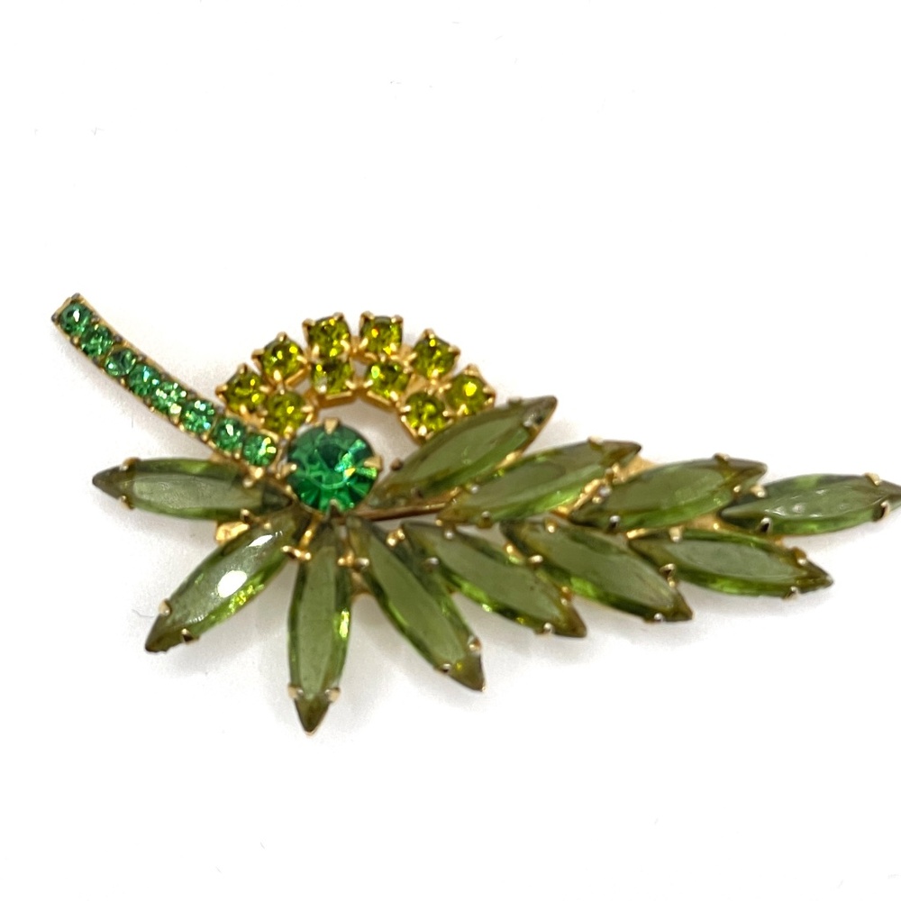 Verified Juliana Shades of Green Navettes Rhinestone Pin Brooch IIJJ-008460